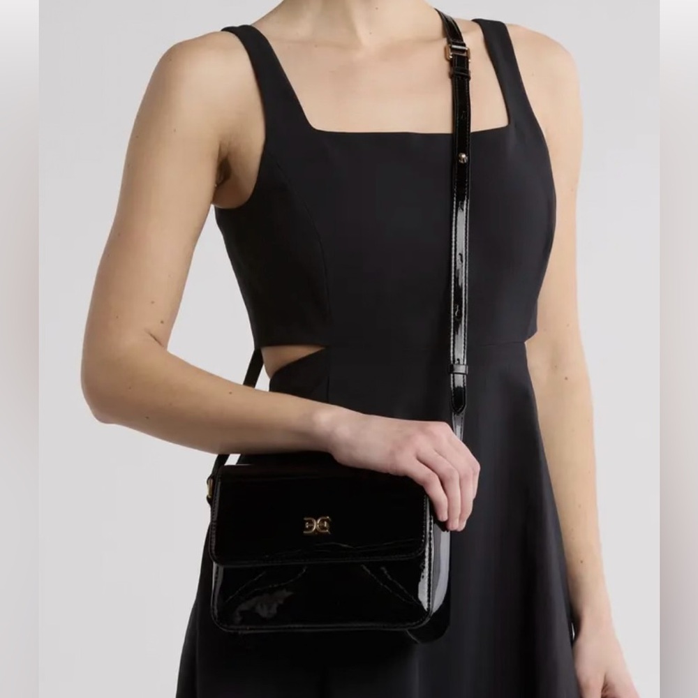 Sam Edelman Black Patent Leather Shoulder Crossbody with Gold Hardware - Picture 4 of 8